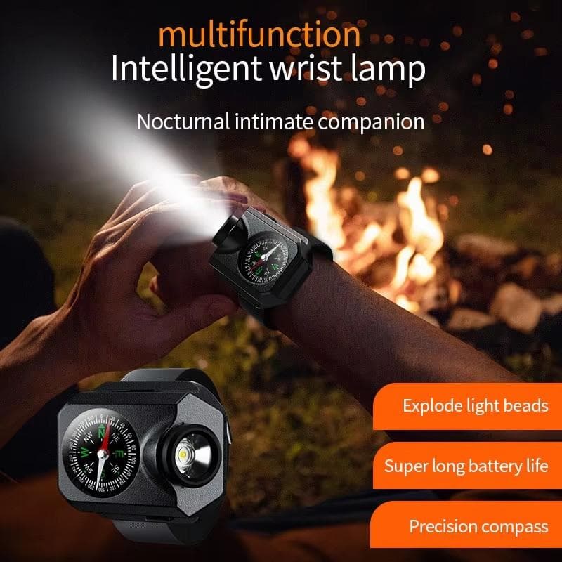 Luz LED de Pulsera Reloj de Pulsera Linterna con Brújula Recargable Pulsera Exterior Linterna Táctica Antorcha Camping Correr
