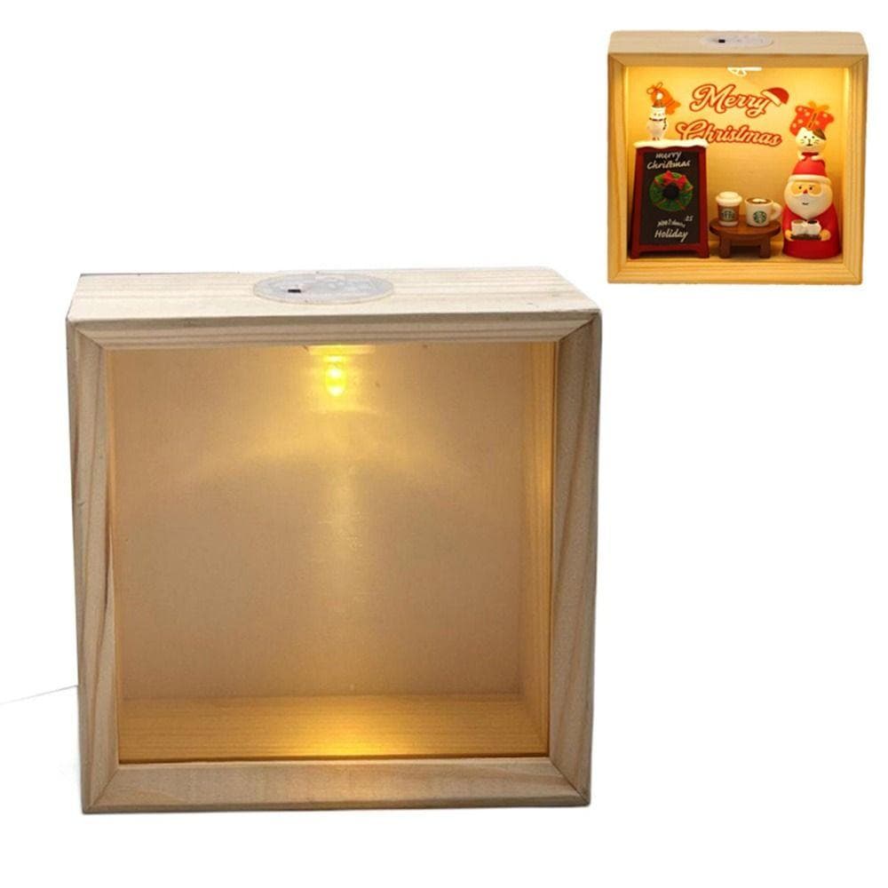 Marco de Caja de Sombra de Madera Transparente Decorativo 3D Marco de Fotos Madera DIY Luz Nocturna Foto caqui