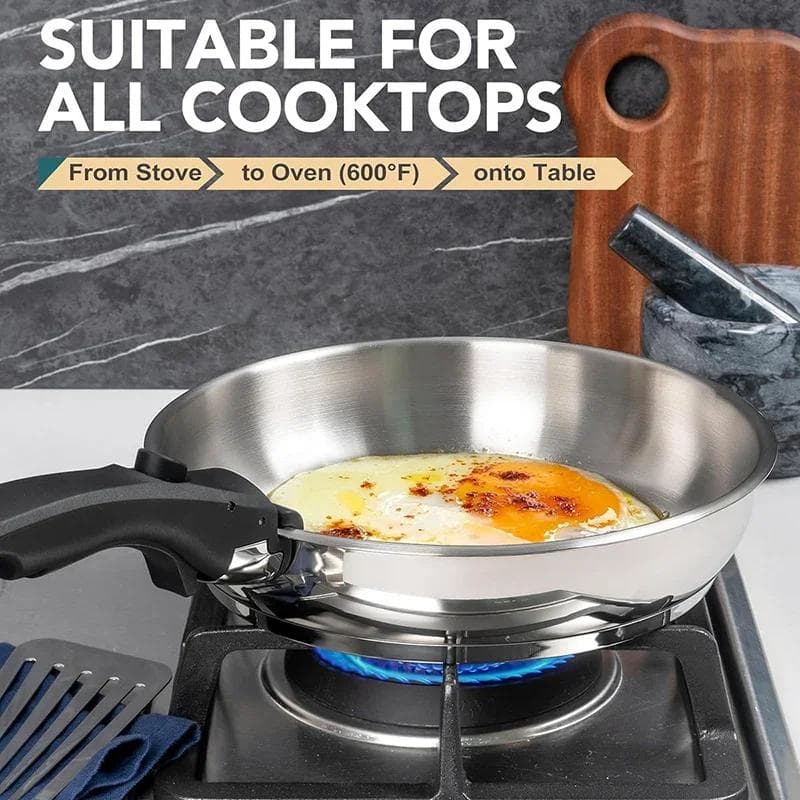 MICHELANGELO Juego de 3 Sartenes de Acero Inoxidable de 8  y 9.5  y 11  Ollas de Cocina para la Cocina con Mango Extraíble Compatible con Inducción