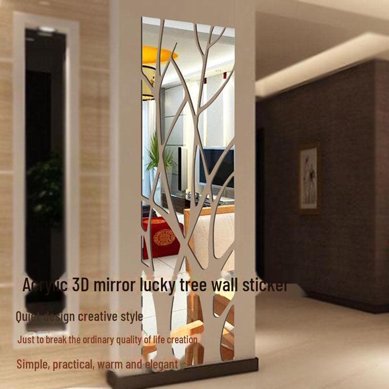 Adhesivo de pared con espejo de árbol de la suerte acrílico 3D para sala de estar, restaurante, porche y fondo de TV. negro