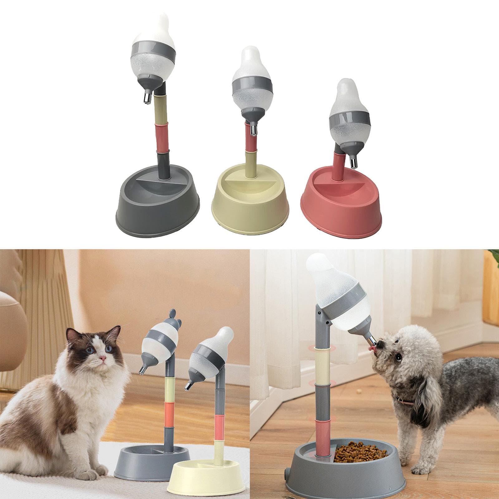 Dispensador de Agua para Perro de Pie Ajustable en Altura Gran Capacidad No Más Goteo Bebedero para Mascotas Ajustable en Altura beige