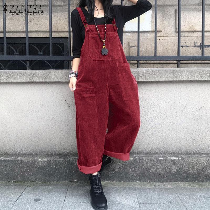 ZANZEA monos de pana Vintage para primavera y otoño, monos holgados informales con tirantes para mujer cm verde del ejército