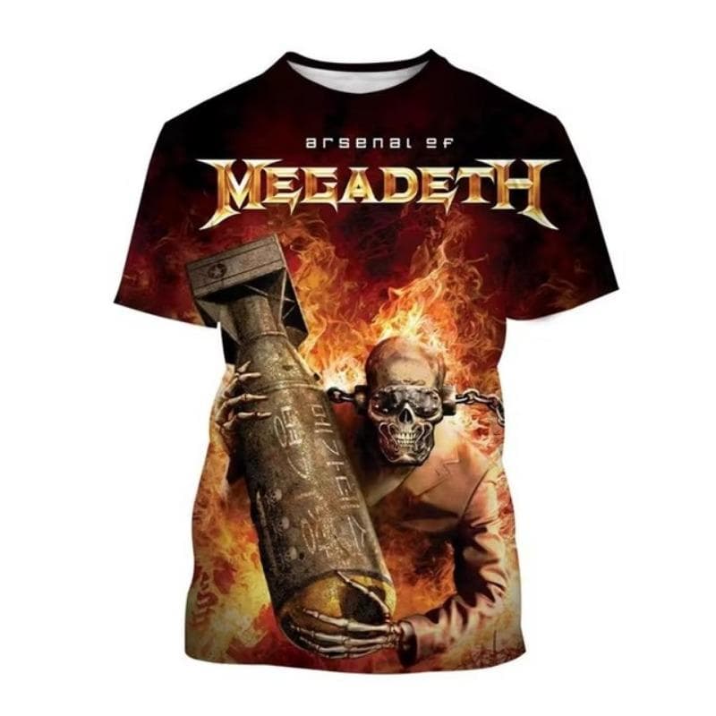 Camisetas con estampado 3D de Megadeth, camisetas casuales de moda para hombre, estilo rock, punk, divertidas, hip-pop, de manga corta. XL