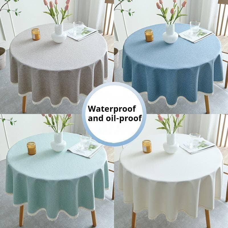 Mantel Impermeable y a Prueba de Aceite Lavable Sin Lavado Color Sólido Nórdico Algodón y Lino Mezclados Mantel Redondo para Mesa Tela Redonda para