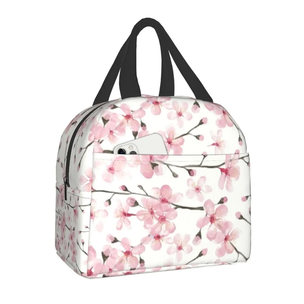 Bolsa de almuerzo térmica con diseño de flor de cerezo japonés para mujer, floral, reutilizable, refrigerador, térmica, para comida, almuerzo,