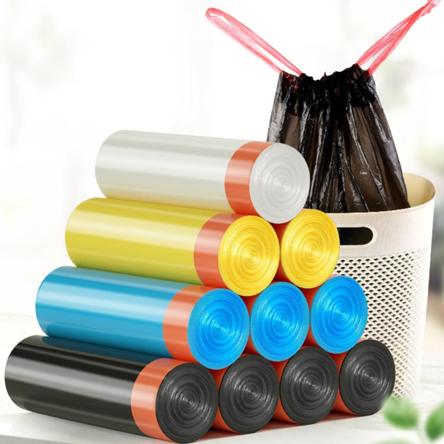 Bolsa de basura multiusos para el hogar, con cierre automático y cordón, para cocina y engrosada.