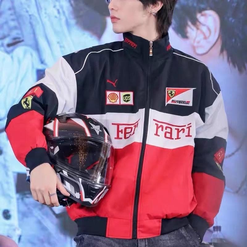 Traje de Carreras Ferrari Chaqueta de Motocicleta Bordada Traje de Ciclismo Traje de Motocicleta Chaqueta Deportiva Informal Para Ferrari 488 Roma F8