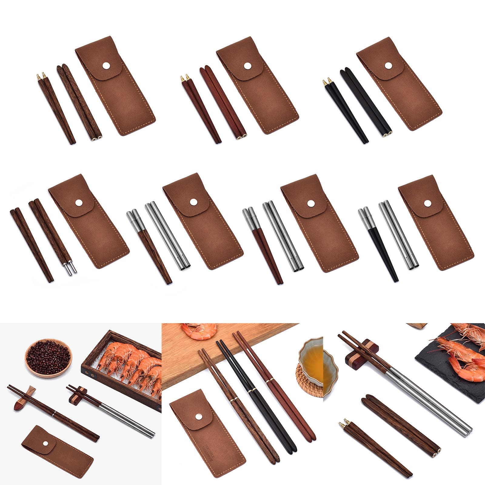 Palillos Plegables con Estuche de Almacenamiento Fácil de Transportar Palillos Desmontables Vajilla Práctica para Cenar al Aire Libre