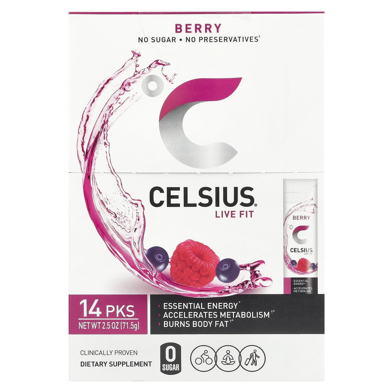 Celsius, Live Fit, Berry, 14 paquetes para llevar, 0,18 oz (5,11 gramos) cada