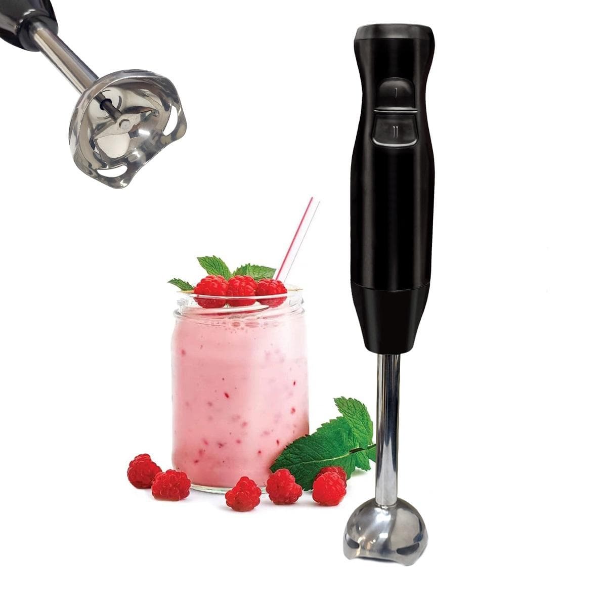 Batidora de mano eléctrica de inmersión, acero inoxidable de calidad alimentaria, batidora de una mano con Control de 2 velocidades, accesorios de