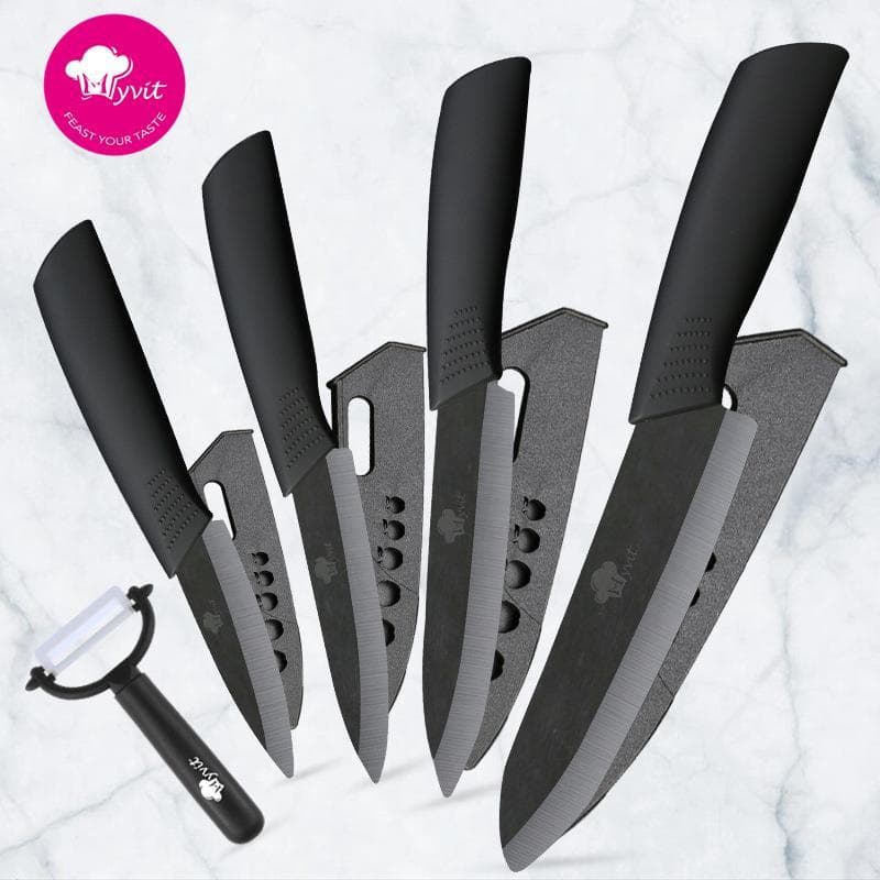 Cuchillos de cerámica Cuchillos de cocina Juego de cuchillos de chef de 3, 4, 5 y 6 pulgadas + pelador Hoja de circonio blanco Mango multicolor