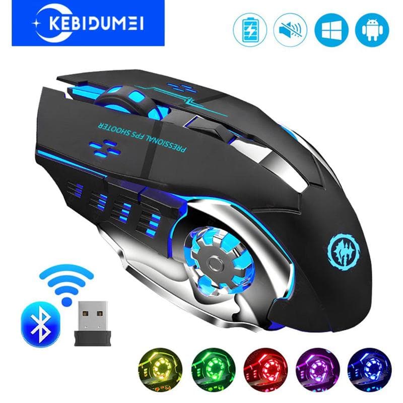 Ratón inalámbrico Bluetooth USB de 2,4 G, ergonómico, silencioso, para oficina, 1600 DPI, recargable, con retroiluminación LED, para juegos, PC y