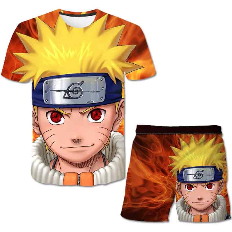 Conjuntos de ropa deportiva de Narutoes para niños y niñas, camiseta informal de manga corta con dibujos animados y pantalones cortos, trajes para