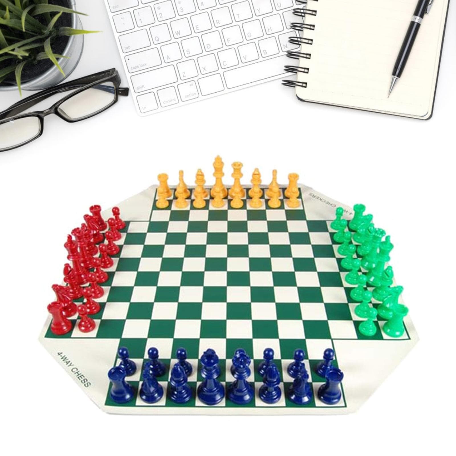 Juegos de Mesa de Ajedrez para 4 Jugadores Juego de Ajedrez Medieval con Tablero de Ajedrez de Cuero Combinación Juego de Ajedrez para Hasta 4