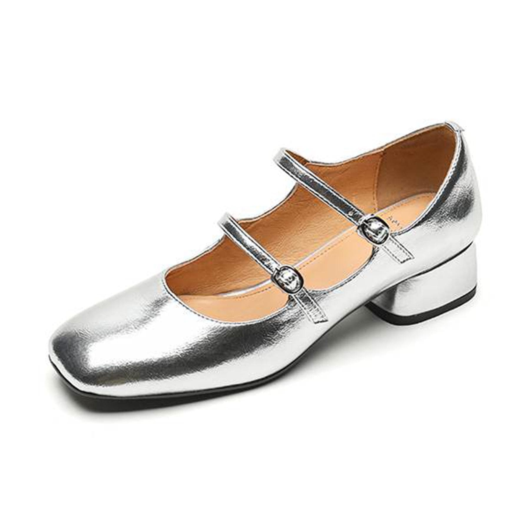 Krazing Pot Piel de Vaca Punta Cuadrada Tacón Medio Zapatos de Verano Mary Janes Correas con Hebilla Zapatos de Salón para Mujer cm negro