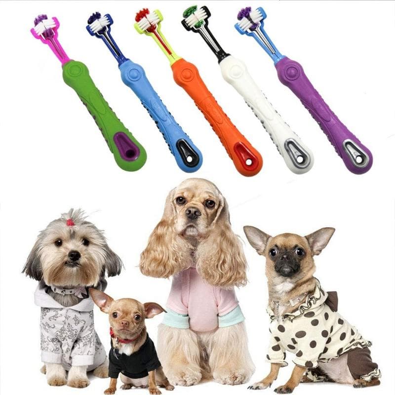 1 cepillo de dientes multiángulo para limpieza de mascotas, suministros de limpieza para perros con mal aliento, cuidado de los dientes azul