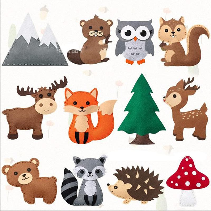 Kit de costura DIY con formas de animales para niños hechos de fieltro, juego de manualidades con hilo de bordar, agujas de plástico, relleno de