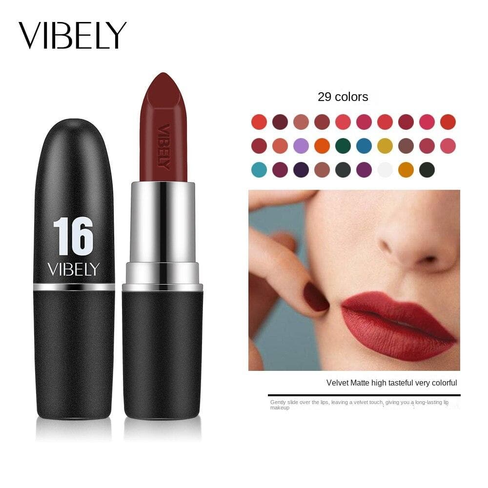 Lápiz labial VIBELY Bullet mate, no lujurioso, no es fácil de pegar a la taza, lápiz labial duradero y no floreciente.