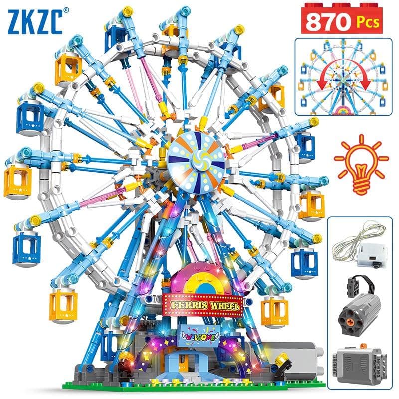 Noria giratoria MOC de City Friends, bloques de construcción eléctricos con luz, juguetes para niños, regalos de navidad