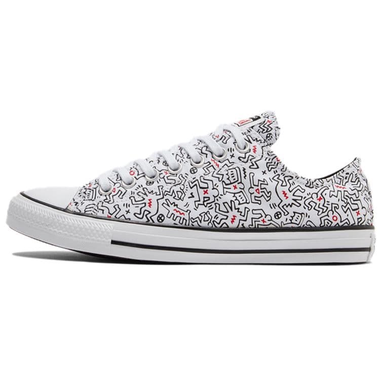 Keith Haring x Converse Chuck Taylor All Star Low Zapatillas Unisex con Estampado Completo de Figuras Bailando Blanco Negro Rojo 171860C cm