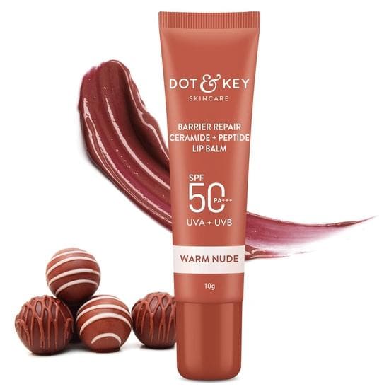 Bálsamo Labial Reparador de la Barrera Dot & Key Ceramida y Péptido FPS 50, PA+++ | Nude Cálido | Protección Labial UVA/UVB | Bálsamo Labial para