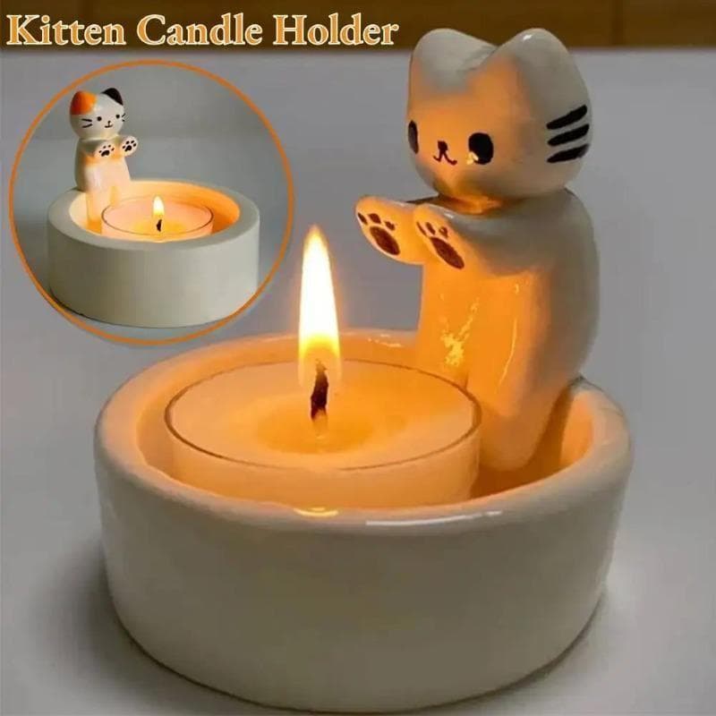 Portavelas con forma de gatito que se calienta, portavelas de dibujos animados, manualidades divertidas, creativas y perfumadas, resistentes al calor,