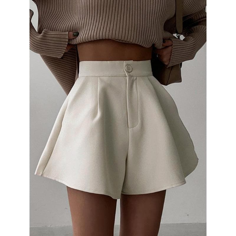 Pantalones cortos de cintura alta para mujer, Pantalón corto de pierna ancha, holgados, informales, lisos, con bolsillo de moda, para oficina, ropa