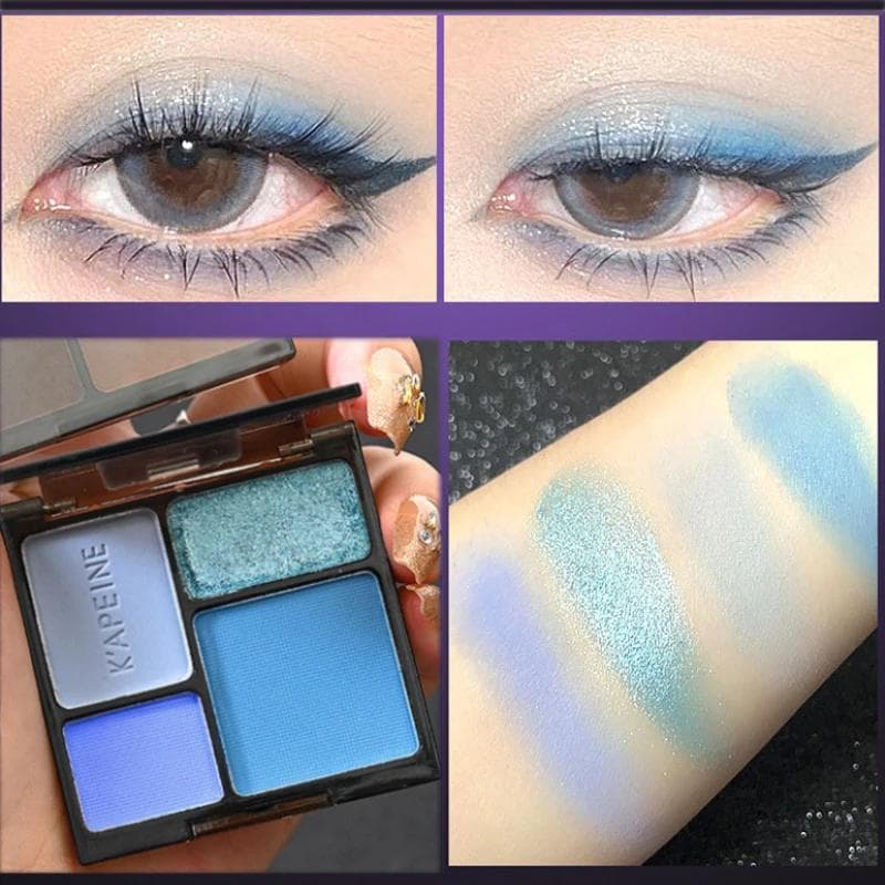 Paleta de maquillaje de sombras de ojos con brillo mate, 4 colores, punk, ahumado, de larga duración, con pigmentos negros y azules en tonos fríos