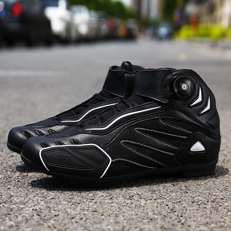 36-48 Zapatos de moto de caña alta para hombre/mujer, botas de moto, botas de bicicleta con velcro y botón giratorio cm negro