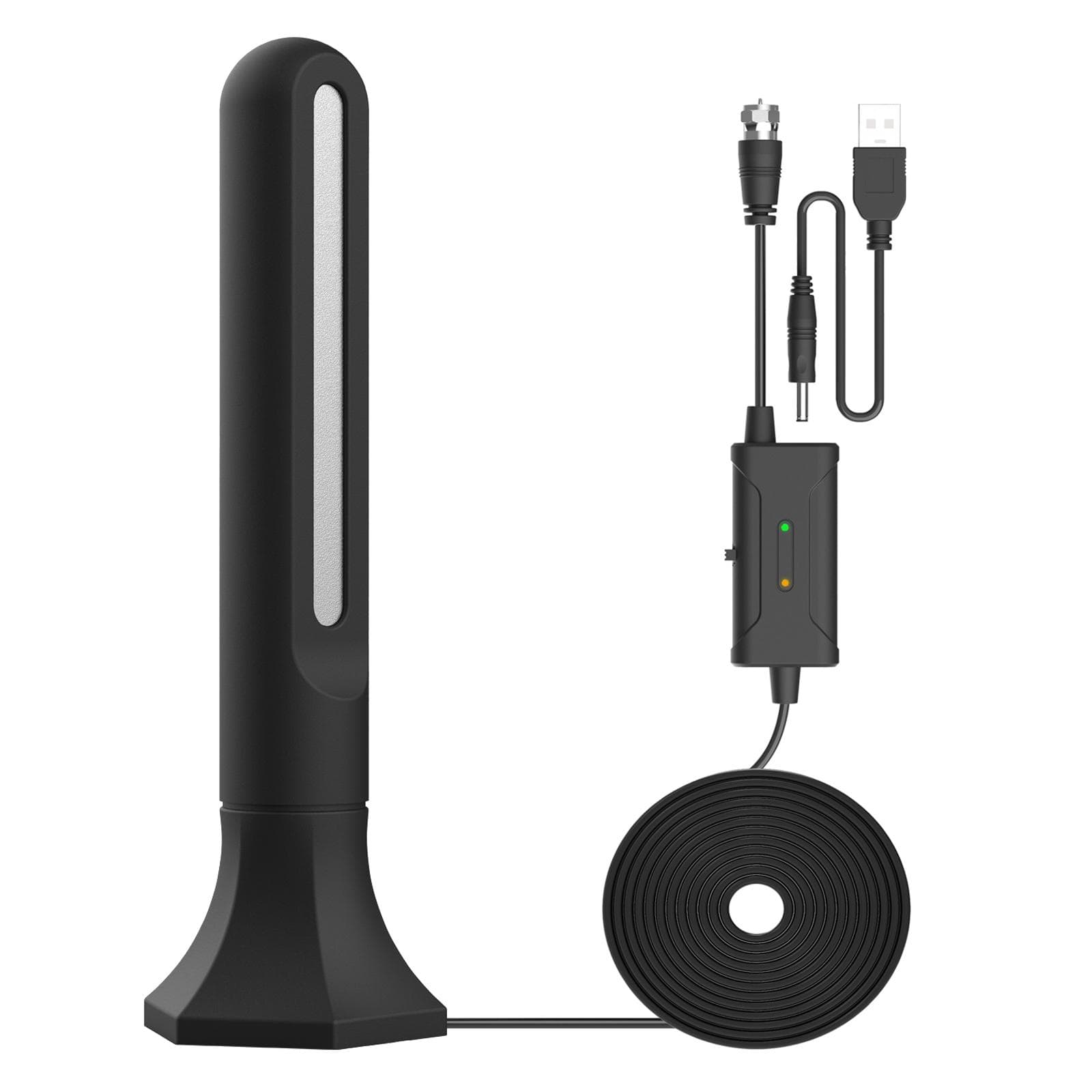 Antena interior HDTV de 25dB Antena de TV digital VHF Antena UHF Alcance de 150 millas con amplificador de señal negro