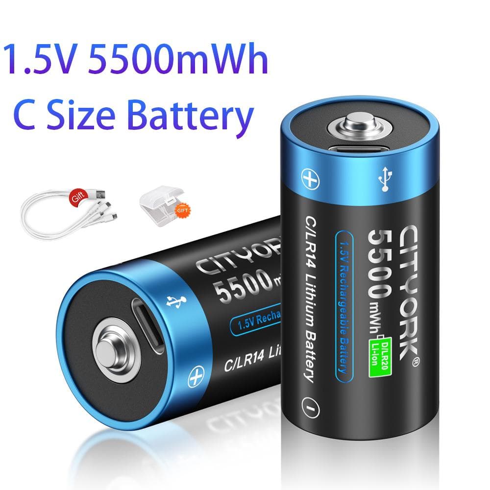 Baterías de iones de litio recargables por USB, 1,5 V, 5500mWh, tamaño C, tipo C, para cocina de Gas y agua, medidor de juguete, afeitadora de