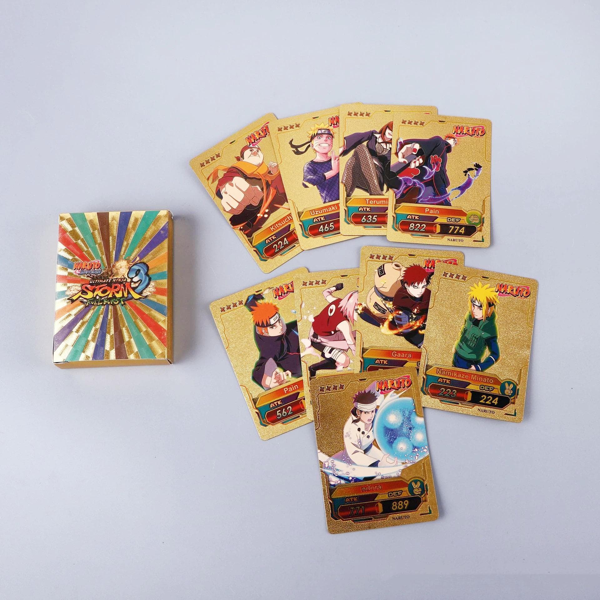 No Tóxico 55 Piezas Tarjeta Naruto Serie Dorada Inglés Kakashi Uchiha Sasuke Colección Rara Combate Regalo para Fans Infantiles Juego de Escritorio