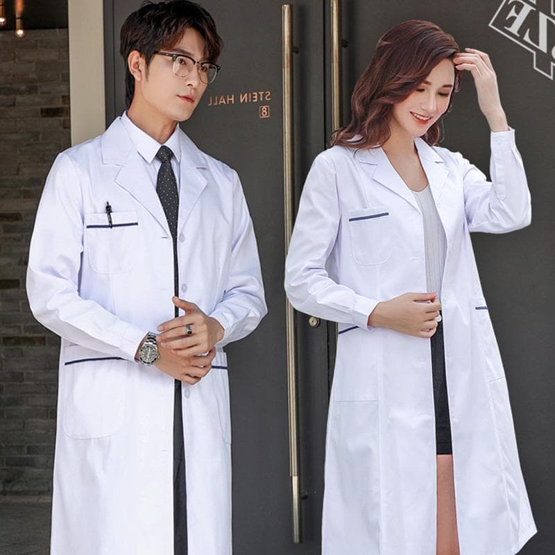 Uniforme de enfermera fino de verano, bata blanca, uniforme de médico largo de manga corta cm