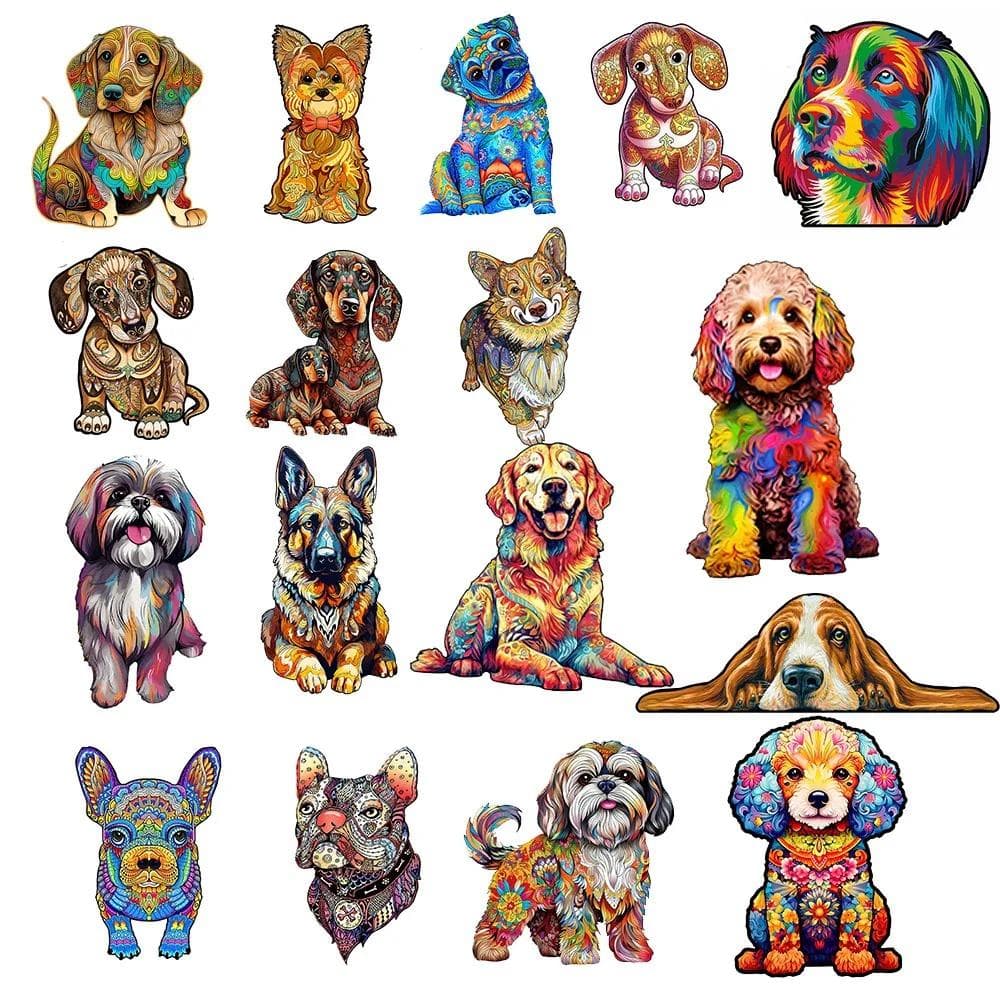 Rompecabezas de Madera Adulto Niños Rompecabezas Cachorro Perro 3D Rompecabezas de Animales Embalaje Caja de Regalo Boutique Regalos de Navidad para