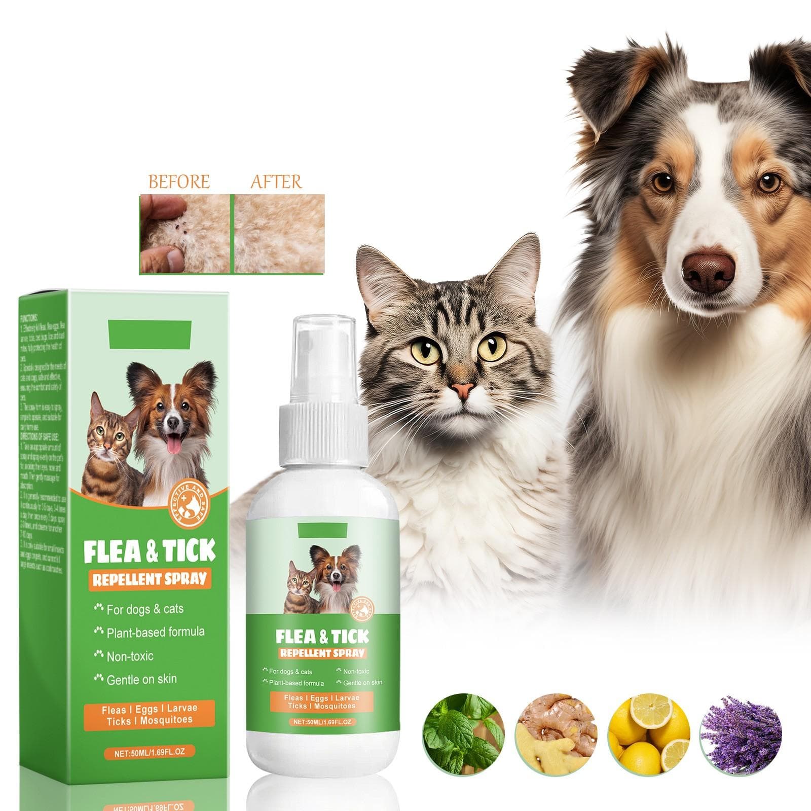 Desodorante en aerosol contra pulgas y garrapatas, spray contra insectos para mascotas, salud de mascotas, ácaros, pulgas, gatos y perros, 50 ml
