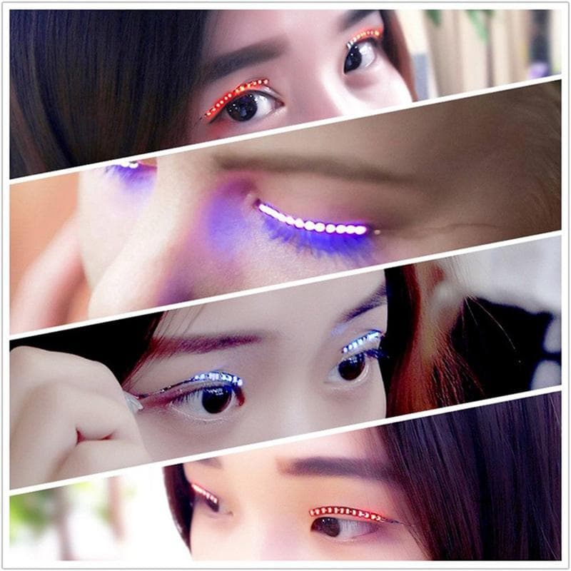 1 par de pestañas postizas con luz LED impermeables Unisex brillantes pestañas encantadoras maquillaje pestañas postizas para Fiesta Club Bar