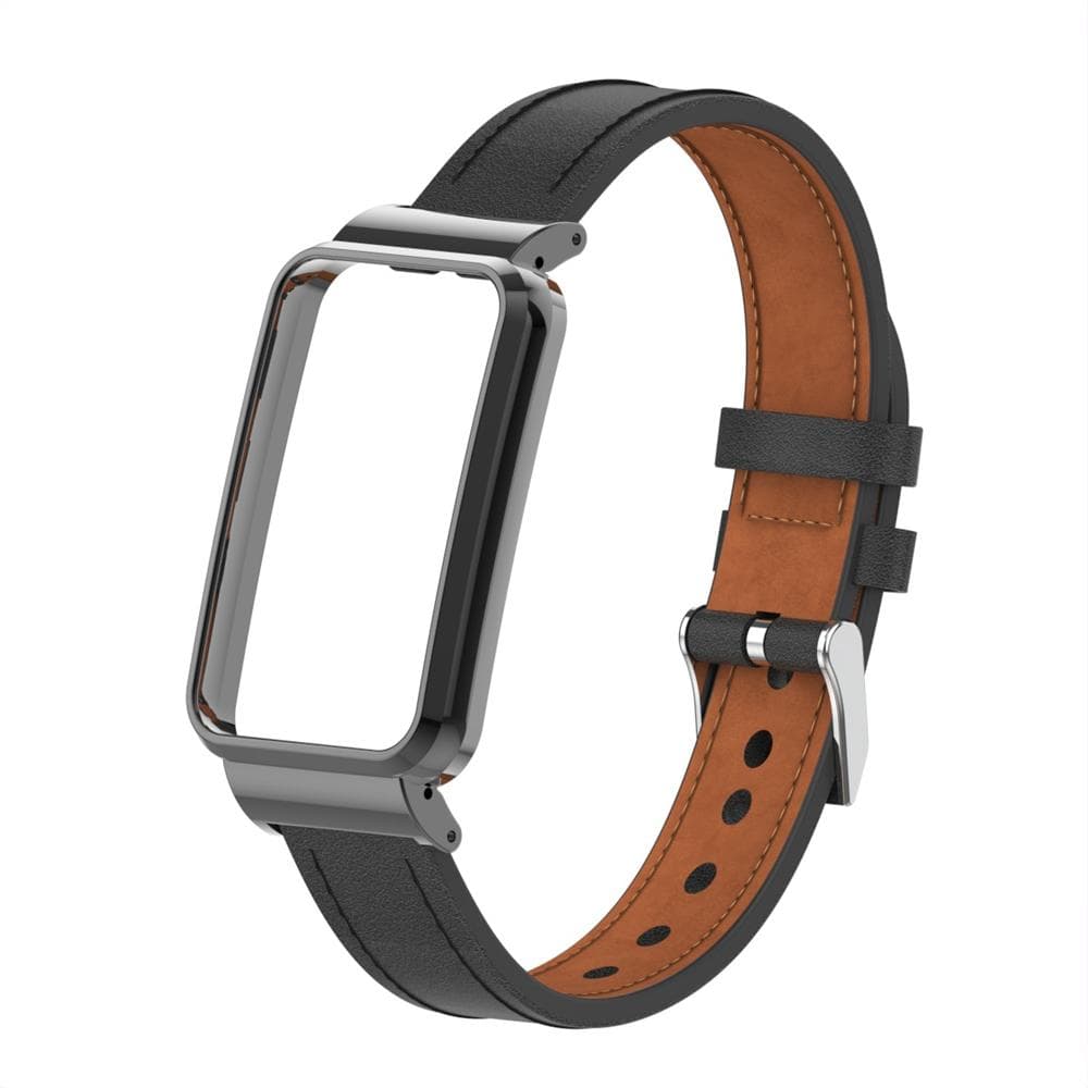 Correa de repuesto de cuero para Mi Band 7 Pro, accesorios de pulsera con marco de Metal para Xiaomi Mi Smart Band 7 Pro gris/plata
