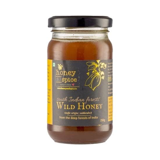 Miel y Especias Miel Silvestre Pura Cruda (250g) | Miel Monofloral De los bosques del Sur de la India Sin Conservantes Añadidos | 100% Cruda y Pura