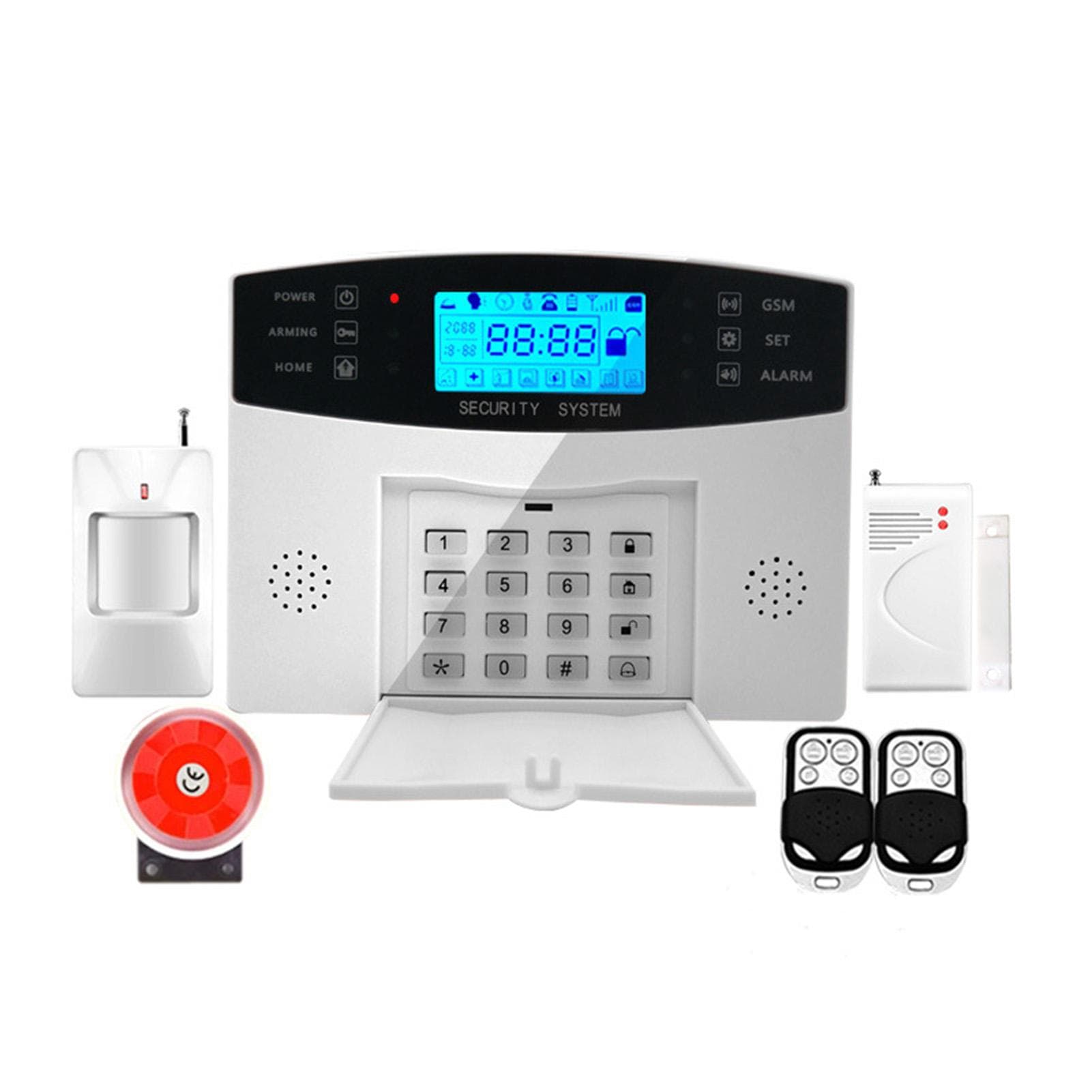 Alarma de Seguridad para el Hogar Inalámbrica GSM Alarma Antirrobo Sensor de Entrada de Puerta Detector Infrarrojo con 2 Controles Remotos