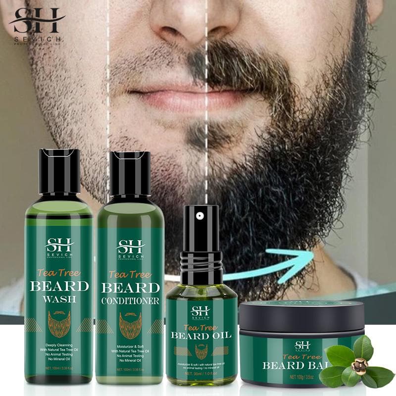 Kit de crecimiento de barba para hombres SEVICH nutritivo hidratante potenciador del crecimiento del bigote aceite árbol de té champú antipérdida