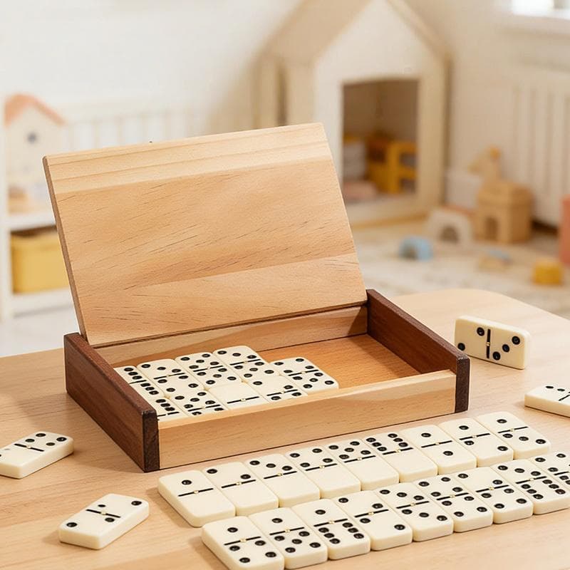 Juego de Dominó para Adultos Juegos de Mesa Clásicos Juego de Dominó Doble Seis con Fichas Giratorias con Caja de Madera 2-4 Jugadores Ajedrez
