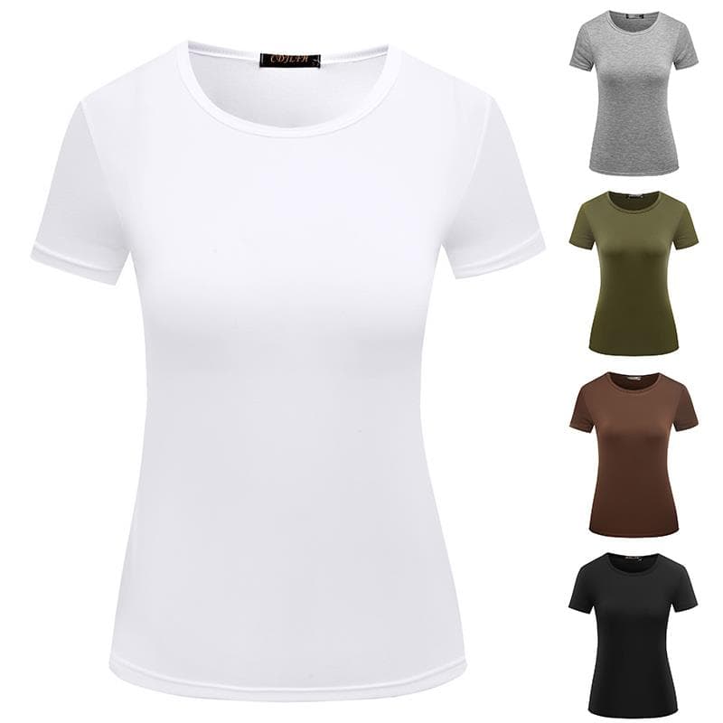 Tops de gran cantidad, camiseta informal lisa de manga corta elástica para mujer, ropa para mujer, cómoda, Popular, básica, transpirable, sólida