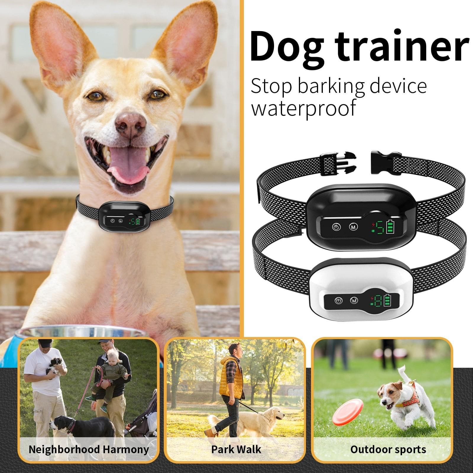 Dispositivo antiladridos Dispositivo de adiestramiento canino resistente al agua IP67 Dispositivo antiladridos con vibración Collar electrónico