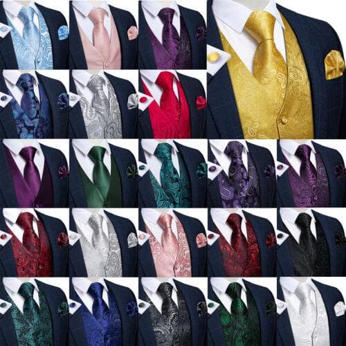 Dibangu Chaleco de cachemira amarillo para hombre, traje, chaleco, pañuelo, gemelos, corbata, conjunto de boda cm