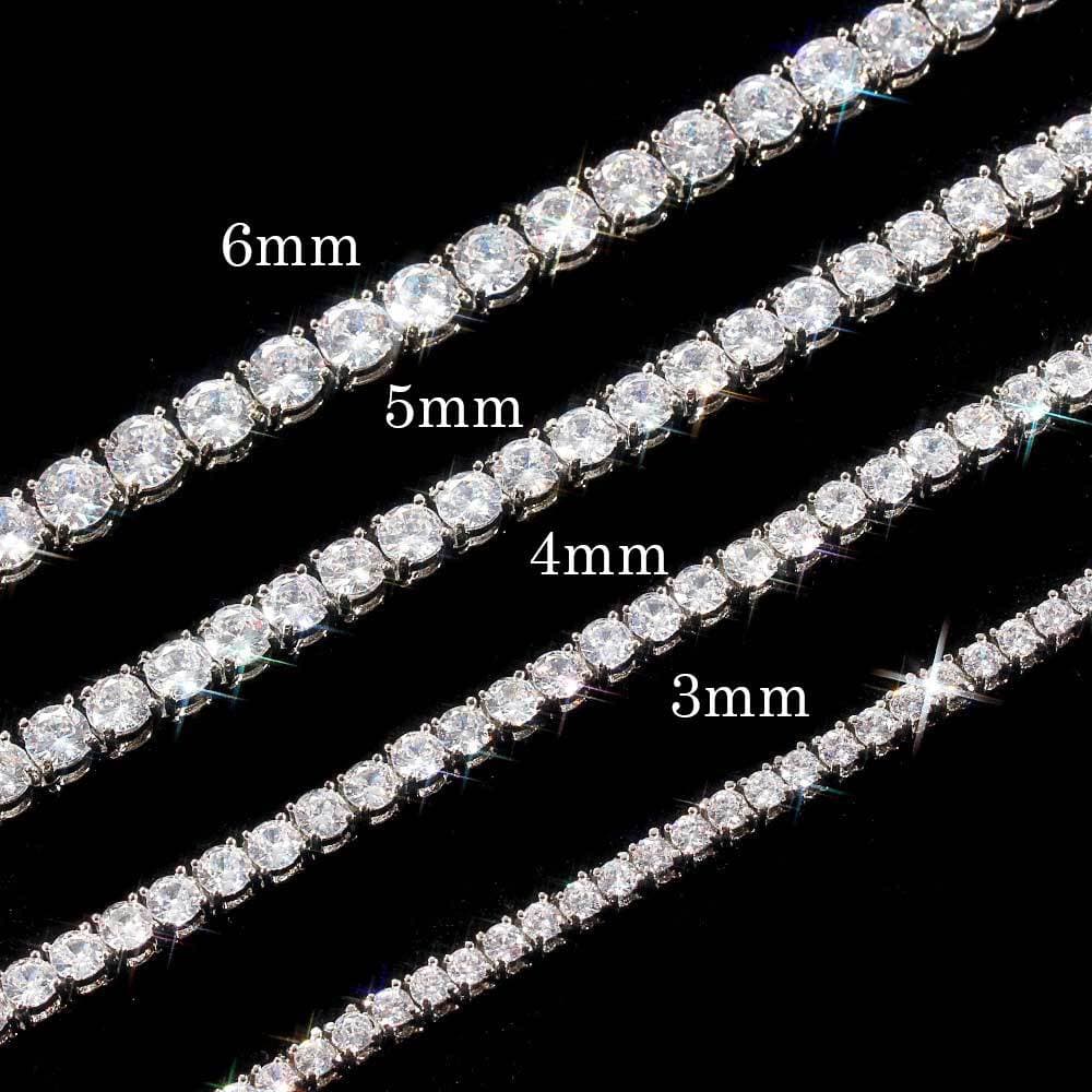Collar de Tenis para Hombre Mujer 3/4/5/6mm Cadena de Zircón Collares 40-60cm Gargantilla Unisex Joyería Fina plata