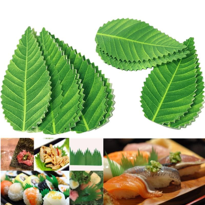 200/1000 Piezas Hoja Verde Comida Japonesa Decoración de Sushi Hojas Hierba de Sushi Creativo Plástico Hoja Sushi Sashimi Herramientas de