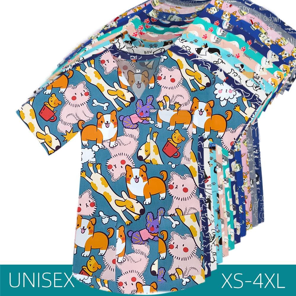 Uniformes médicos clínicos para hombre y mujer, blusas suaves con estampado de perros, blusa de enfermería, camiseta de médico y enfermera, Tops