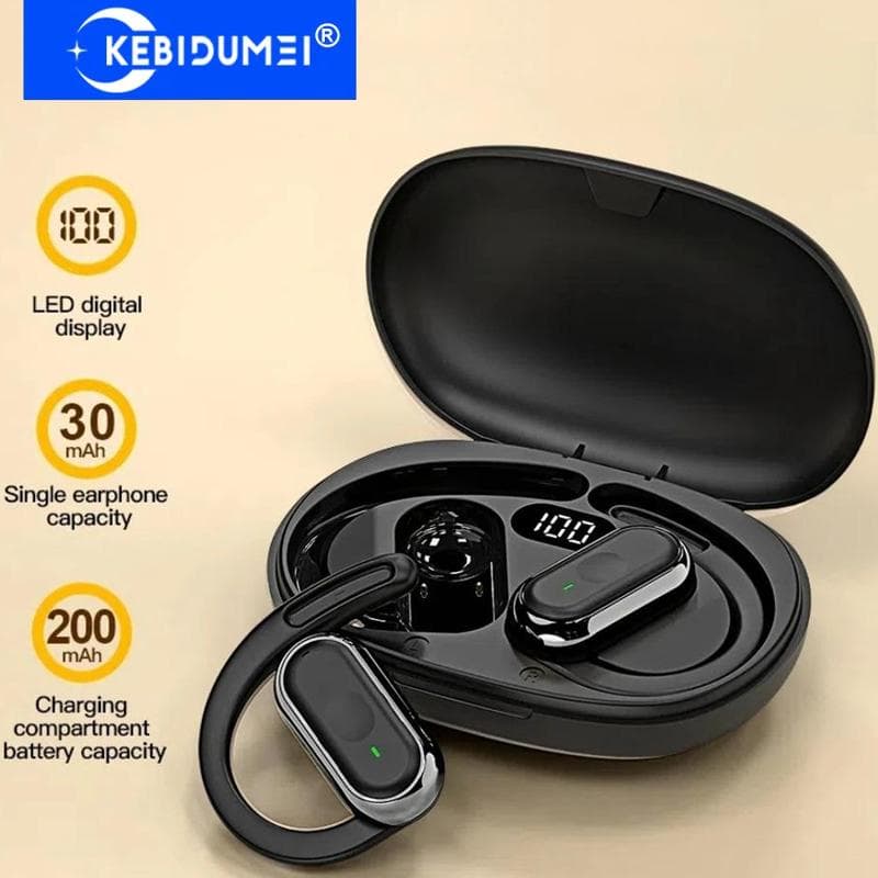 Auriculares inalámbricos Bluetooth 5.4 con gancho para la oreja, estéreo de alta fidelidad, resistentes al agua, con reducción de ruido y táctiles