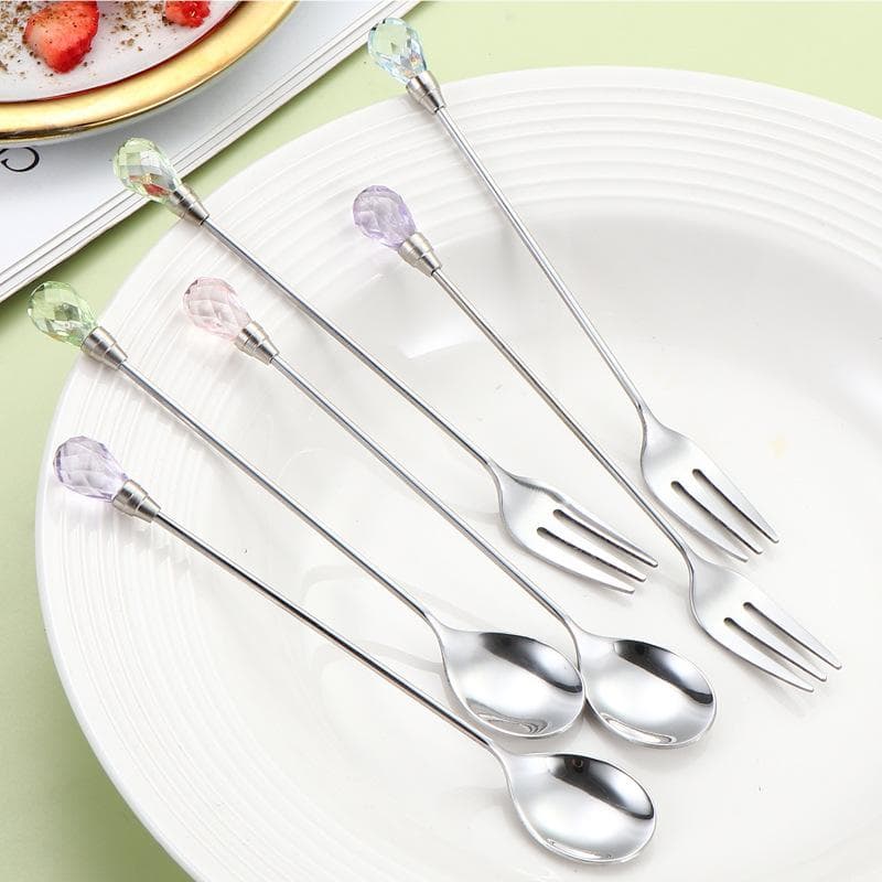 Juego de Cucharas Mango Largo Cucharilla Acero Inoxidable 430 Cuchara para Hielo de Diamante Perfecta Para Postre Helado Café Cóctel