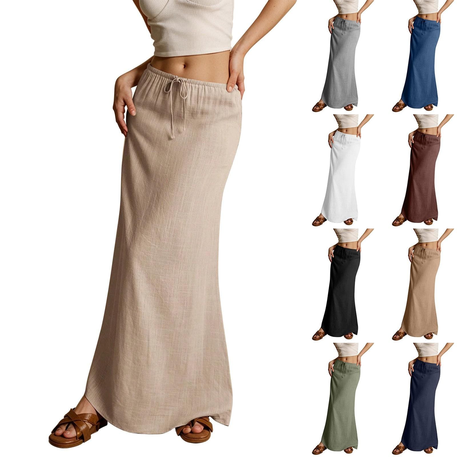 Falda larga de verano para mujer, con cordón, cintura baja, corte A, informal, cintura alta elástica, ajustada, larga cm